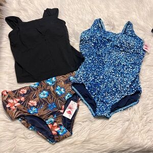 Lands' End Navy and Floral Swimwear bundle Set